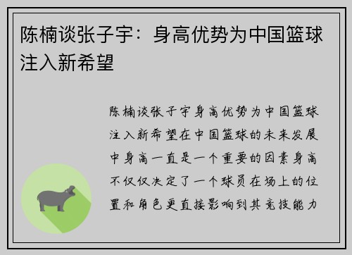 陈楠谈张子宇：身高优势为中国篮球注入新希望