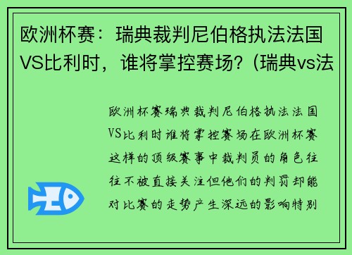 欧洲杯赛：瑞典裁判尼伯格执法法国VS比利时，谁将掌控赛场？(瑞典vs法国 86分逆转)