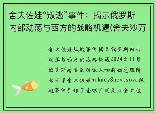 舍夫佐娃“叛逃”事件：揭示俄罗斯内部动荡与西方的战略机遇(舍夫沙万高清)