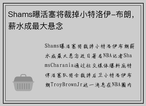 Shams曝活塞将裁掉小特洛伊-布朗，薪水成最大悬念