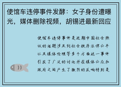 使馆车违停事件发酵：女子身份遭曝光，媒体删除视频，胡锡进最新回应