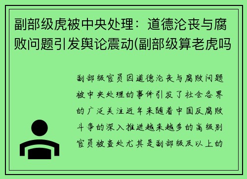 副部级虎被中央处理：道德沦丧与腐败问题引发舆论震动(副部级算老虎吗)